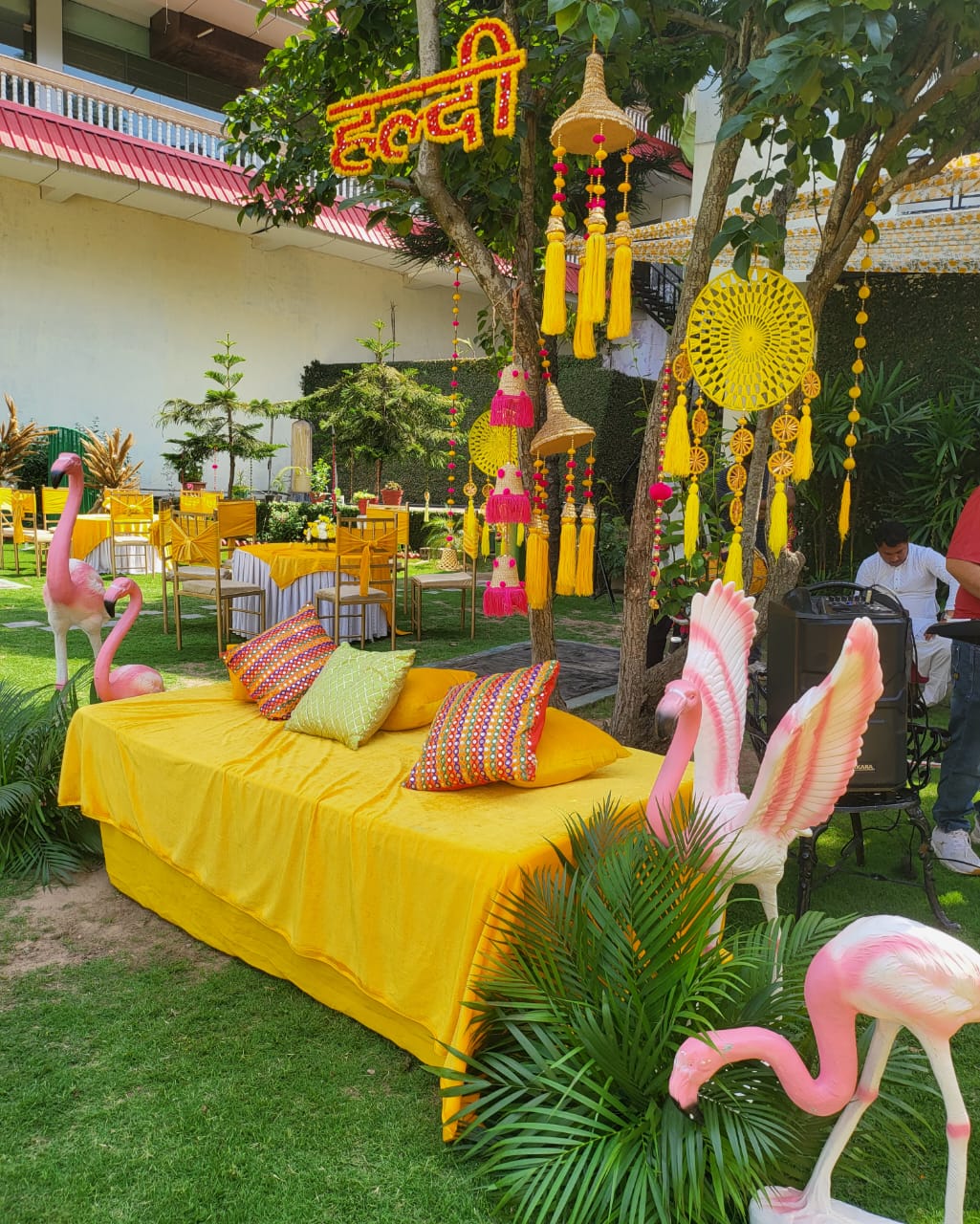 Resort exterior with mountain backdrop
